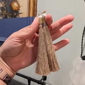 Anthropologie rose gold shiny pink tassel earrings